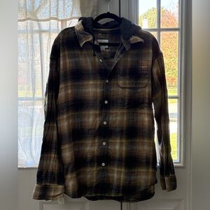 American Eagle Outfitters Tan Plaid Flannel Shirt w/ Detachable Hood XL